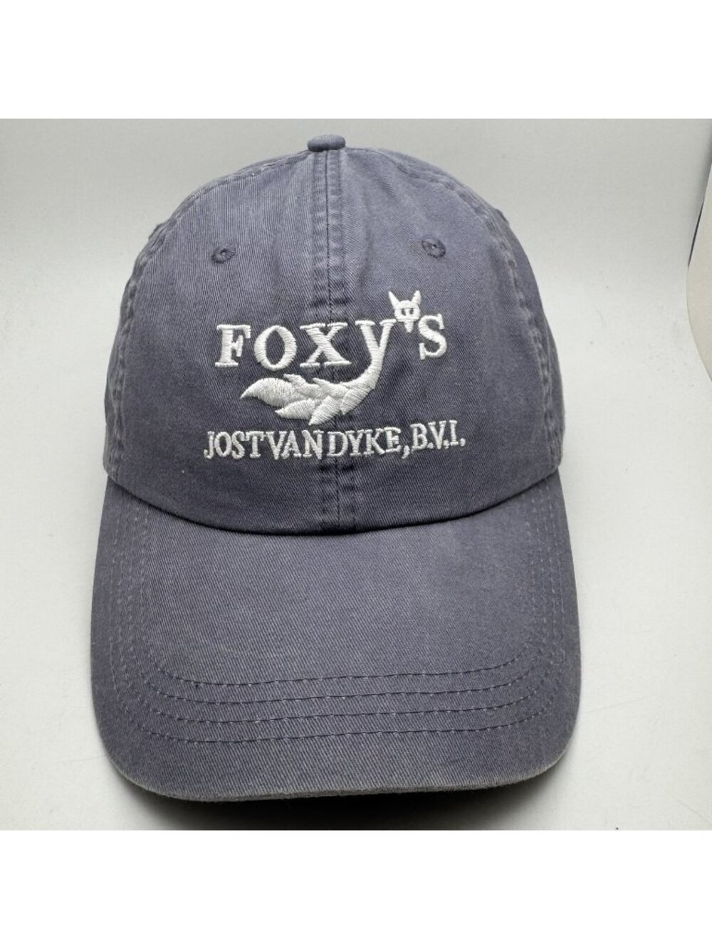 Foxy's Jost Van Dyke BVI Baseball Cap Hat Ahead Mid Fit Gray Blue 100% Cotton